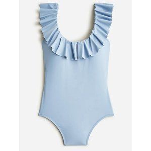 J. Crew Women's $118 Ruffle Scoopback One Piece Swimsuit Size 6 BF169 Blue Mist